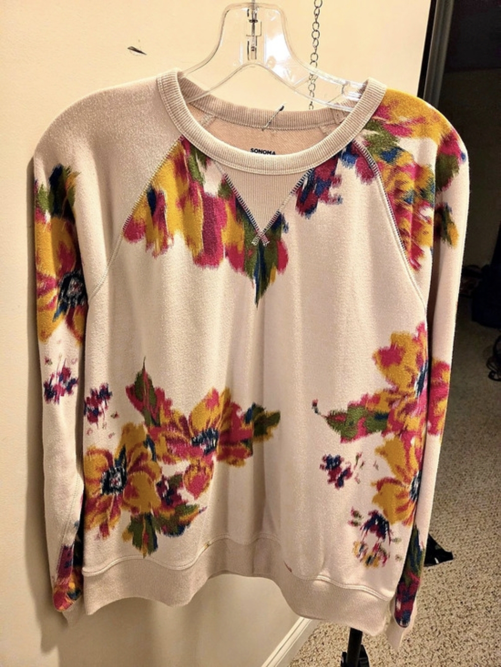SONOMA Floral Crewneck Sweater in Cream & Pink